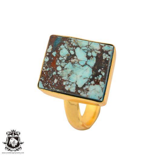 Size 9.5 - Size 11 Adjustable Number Eight Turquoise 24K Gold Plated Ring GPR888