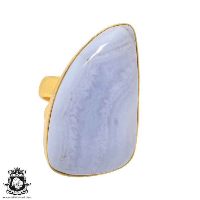 Size 7.5 - Size 9 Ring Blue Lace Agate 24K Gold Plated Ring GPR926