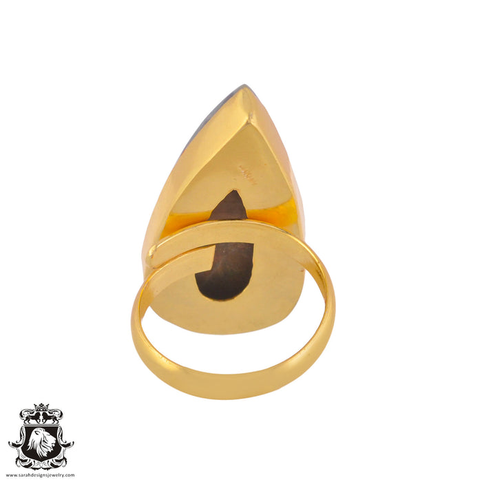 Size 9.5 - Size 11 Ring Rhyolite Rainforest Jasper 24K Gold Plated Ring GPR1017