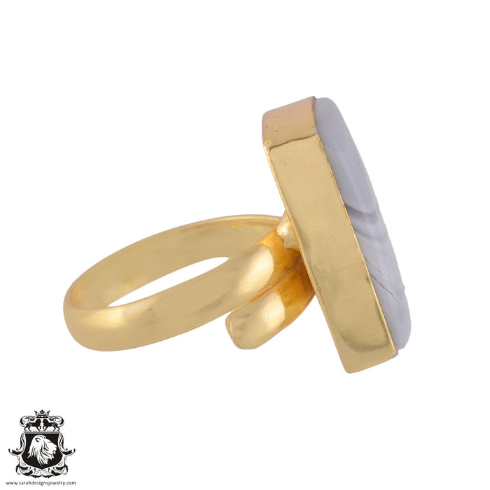 Size 9.5 - Size 11 Ring Banded Agate 24K Gold Plated Ring GPR978