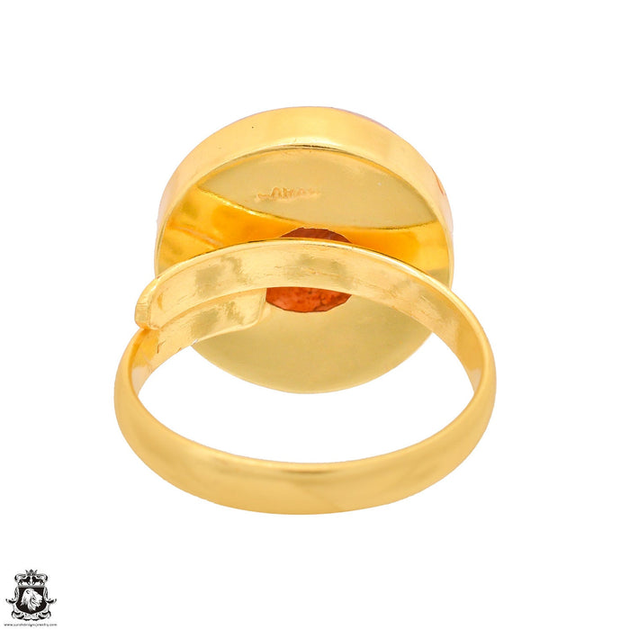 Size 10.5 - Size 12 Adjustable Sunstone 24K Gold Plated Ring GPR1314