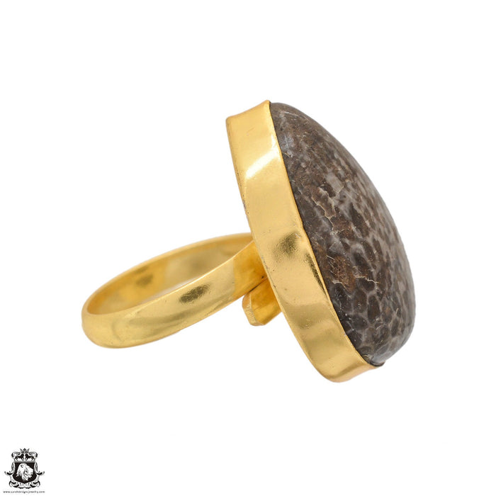 Size 8.5 - Size 10 Adjustable Stingray Coral 24K Gold Plated Ring GPR1649