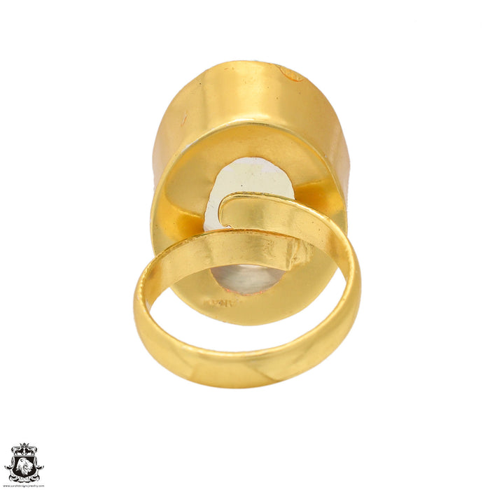 Size 6.5 - Size 8 Adjustable Angel Aura Quartz 24K Gold Plated Ring GPR1674