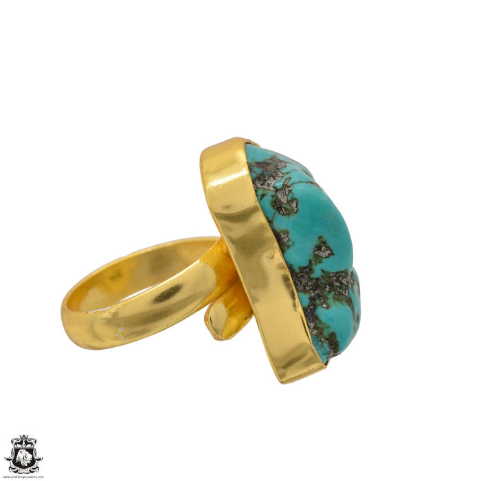 Size 8.5 - Size 10 Ring Tibetan Turquoise Nugget 24K Gold Plated Ring GPR1378