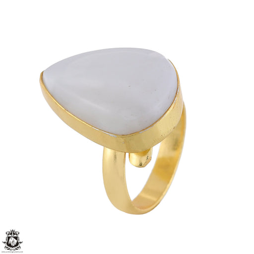 Size 8.5 - Size 10 Ring Selenite 24K Gold Plated Ring GPR1751