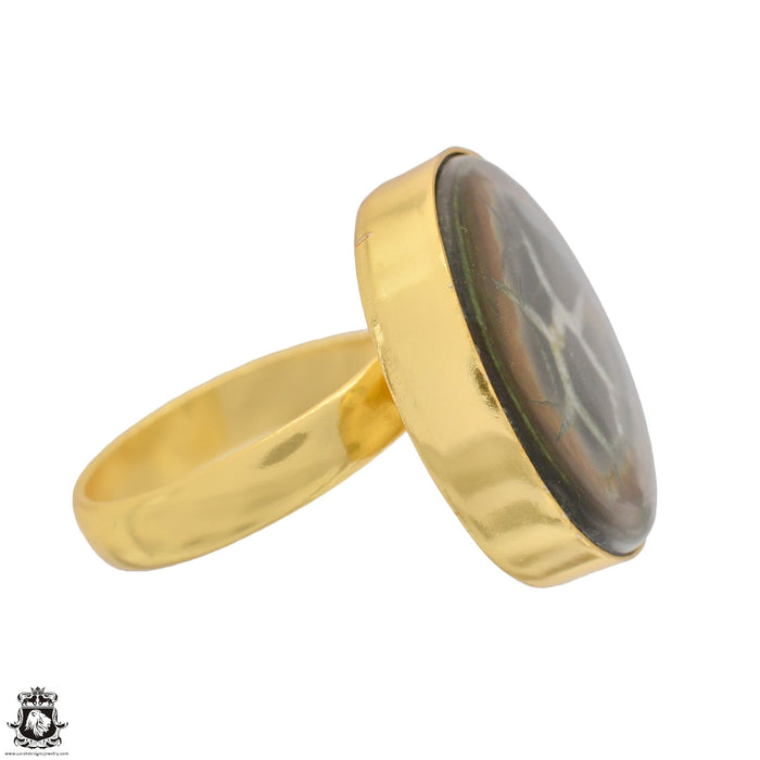 Size 9.5 - Size 11 Ring Septarian Nodule 24K Gold Plated Ring GPR1232