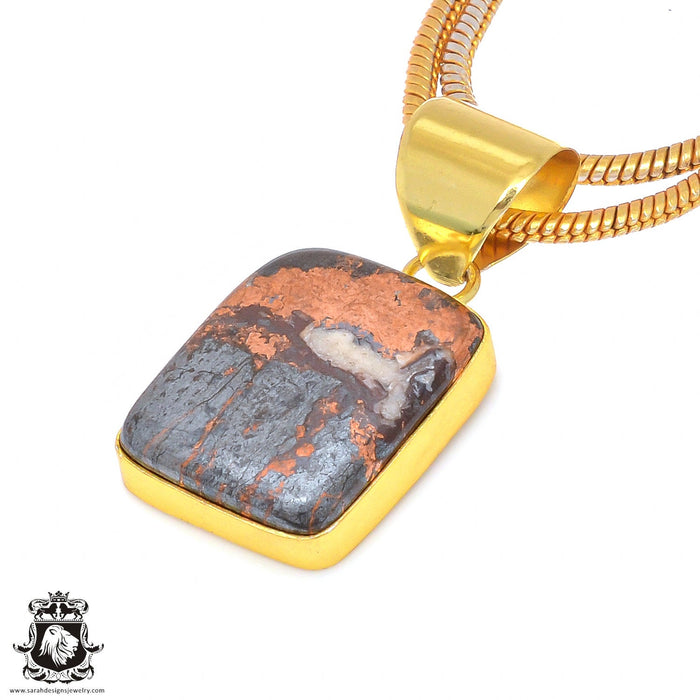 Pyritized Crazy lace Agate 24K Gold Plated Pendant 3mm Snake Chain GPH193