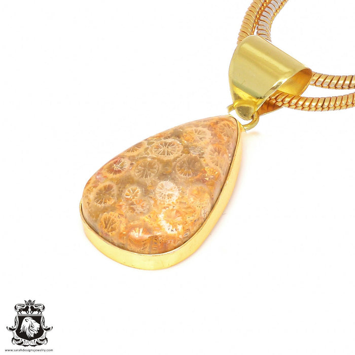 Fossilized Coral 24K Gold Plated Pendant  GPH321