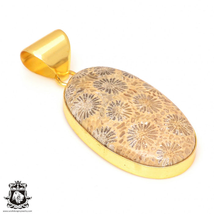 Fossilized Coral 24K Gold Plated Pendant 3mm Snake Chain GPH322