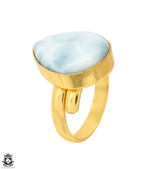Size 9.5 - Size 11 Ring Larimar 24K Gold Plated Ring GPR1616