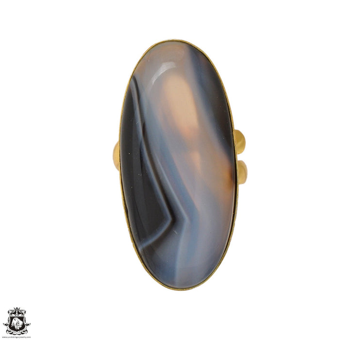 Size 7.5 - Size 9 Adjustable Sard Onyx 24K Gold Plated Ring GPR1643
