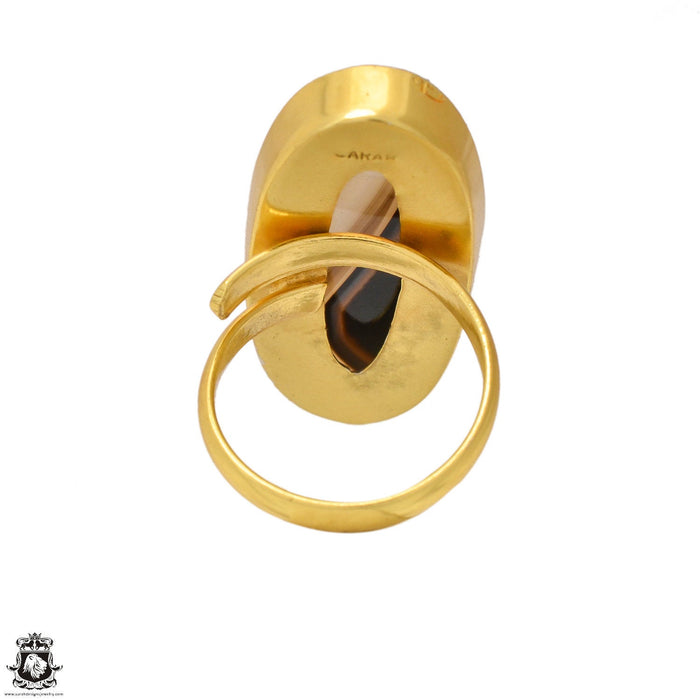 Size 7.5 - Size 9 Adjustable Sard Onyx 24K Gold Plated Ring GPR1643