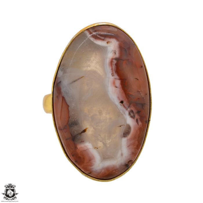 Size 7.5 - Size 9 Adjustable Laguna Lace Agate 24K Gold Plated Ring GPR1358