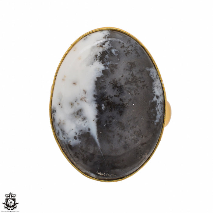 Size 8.5 - Size 10 Ring Dendritic Opal Merlinite 24K Gold Plated Ring GPR1491