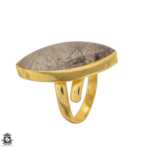 Size 9.5 - Size 11 Ring Tourmalated Quartz 24K Gold Plated Ring GPR1510