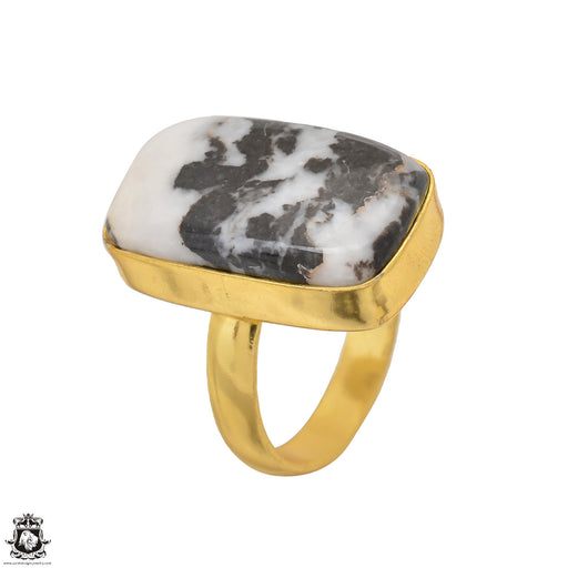 Size 7.5 - Size 9 Ring Zebra Dolomite 24K Gold Plated Ring GPR1524