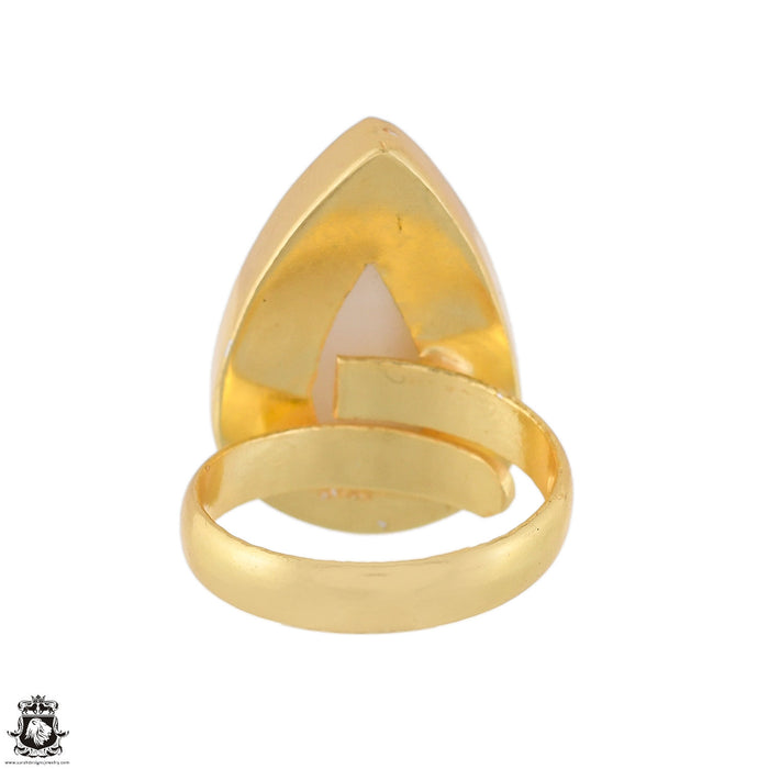 Size 8.5 - Size 10 Ring Selenite 24K Gold Plated Ring GPR1751