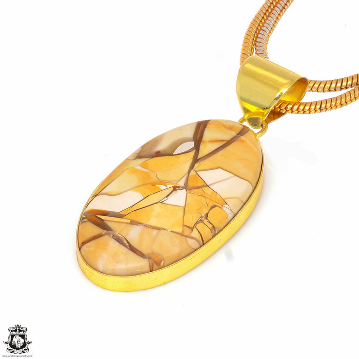 Brecciated Mookaite 24K Gold Plated Pendant 3mm Snake Chain GPH297