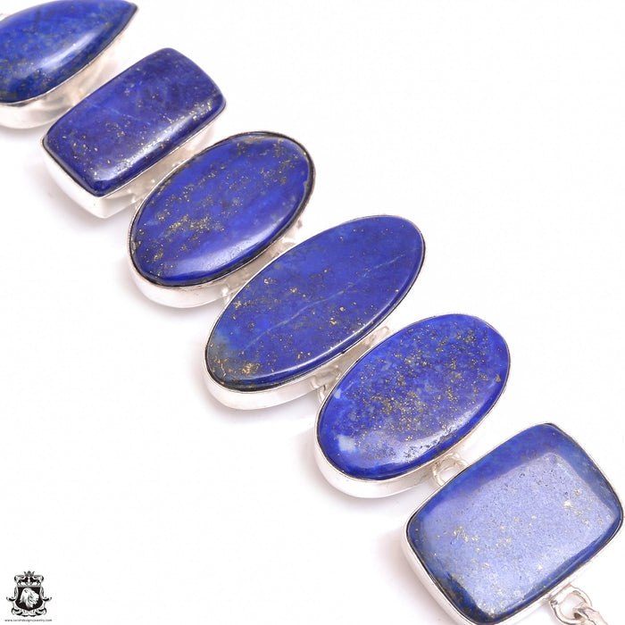 Gold Dotted Lapis lazuli Genuine Gemstone Silver Bracelet B4601