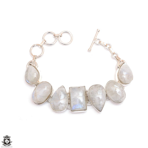 Shiny! Rainbow Moonstone Genuine Gemstone Bracelet B4529