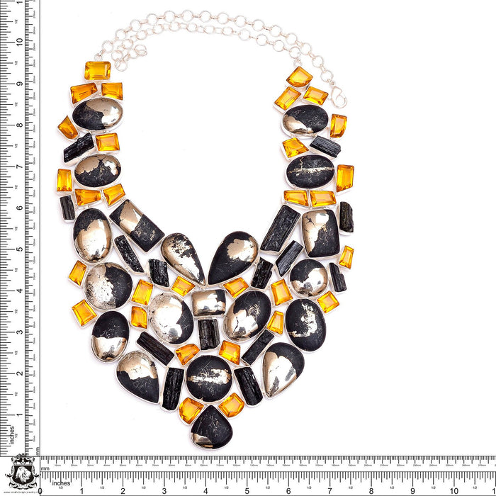 For the Queen Mother! Black Tourmaline Pyrite Champagne Citrine Genuine Gemstone Necklace BNC6