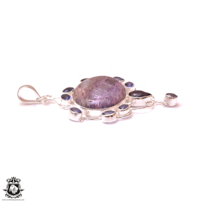 Lilac Lavender Charoite Pendant & 3MM Italian Chain P9717