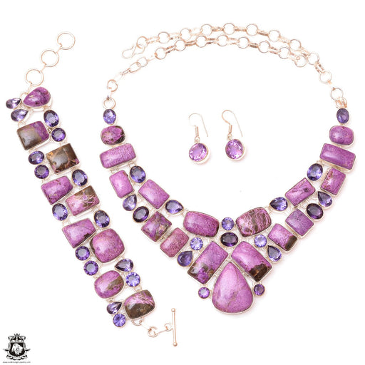 Sugilite Purpurite Amethyst Silver Earrings Bracelet Necklace Set SET1227