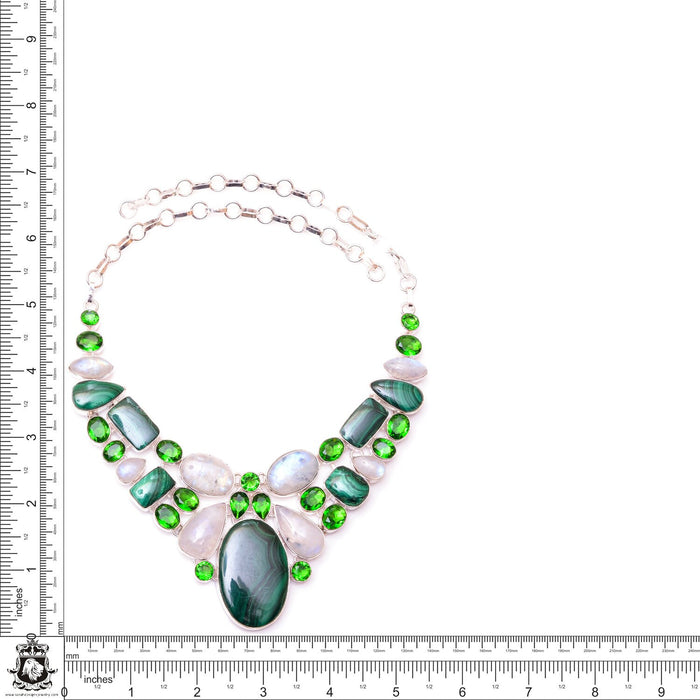 Malachite Moonstone Chrome Diopside Silver Earrings Bracelet Necklace Set SET1201