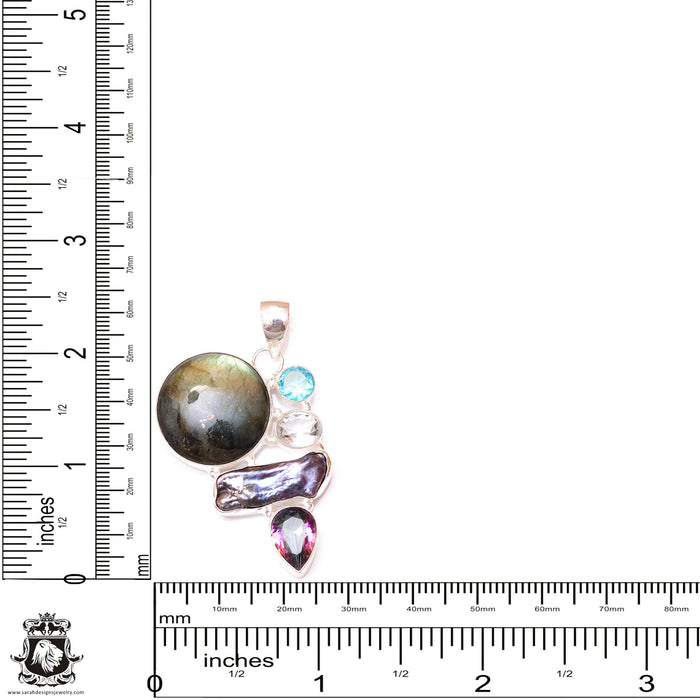 Labradorite Pearl Aquamarine Pendant & 3MM Italian Chain P9617