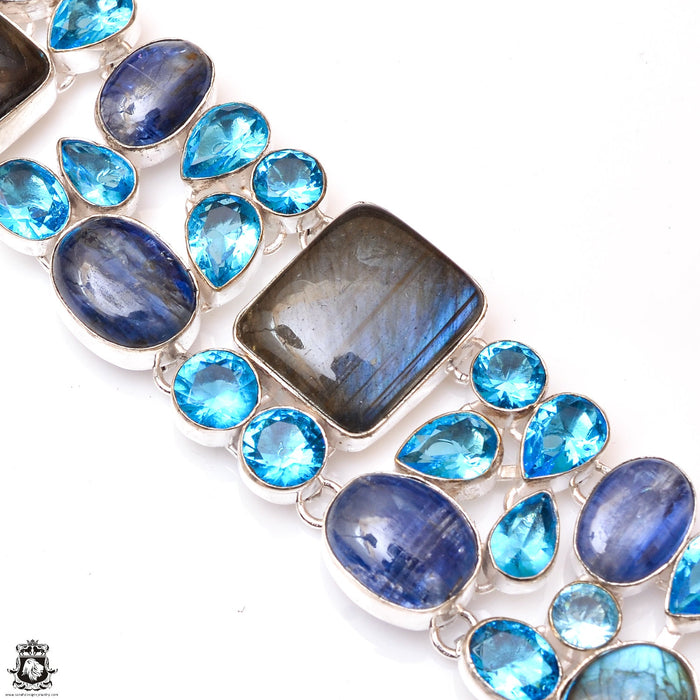 Labradorite Aquamarine Lapis Silver Earrings Bracelet Necklace Set SET1164
