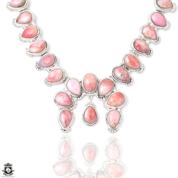Queen Pink Conch Shell Squash Blossom Statement Necklace BN16