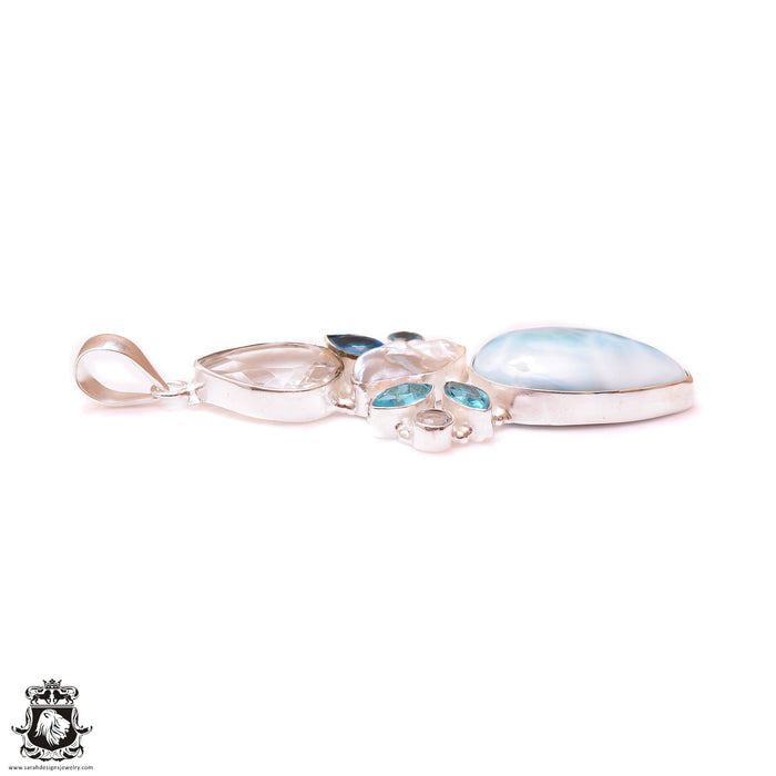 Larimar Pearl Aquamarine Pendant & 3MM Italian Chain P9694