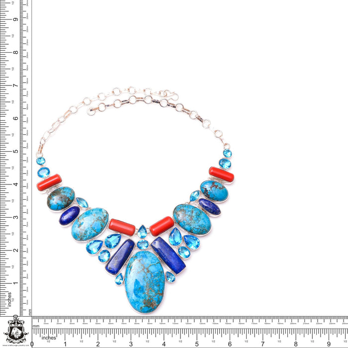 Ithaca Peak Turquoise Lapis Coral Silver Earrings Bracelet Necklace Set SET1185