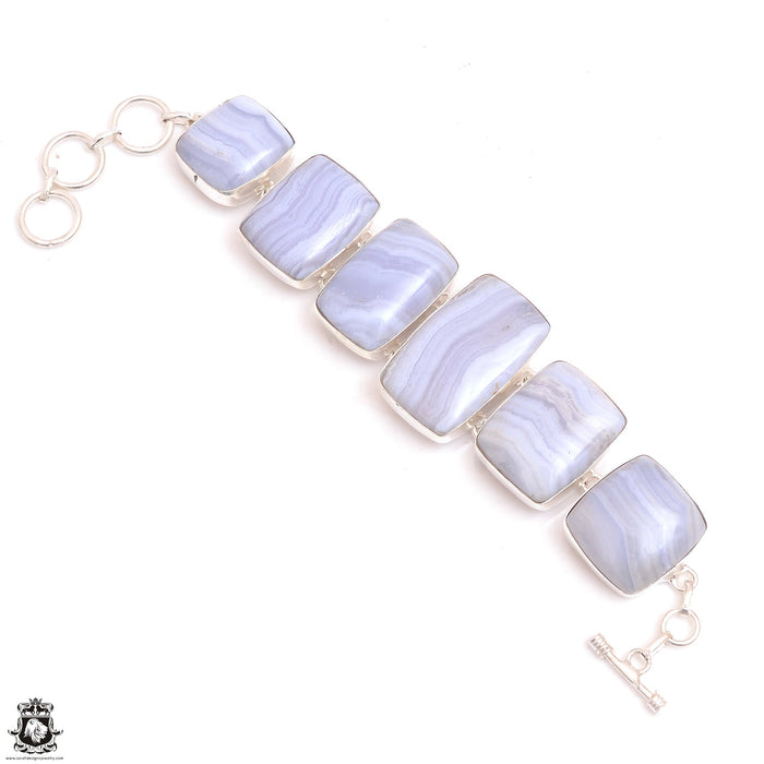 Namibian Blue Lace Agate Genuine Gemstone Silver Bracelet B4579