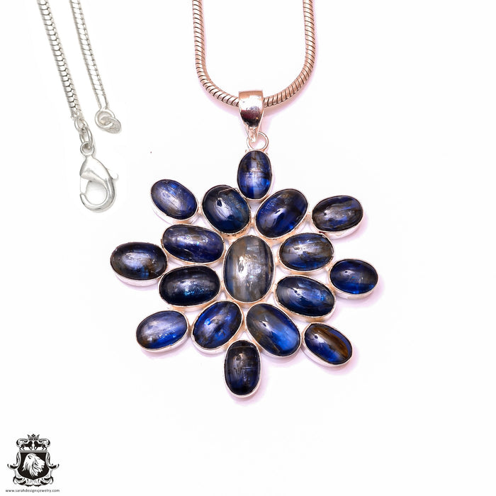 Kyanite Tanzanite Flower Shaped Pendant & 3MM Italian Chain P9974