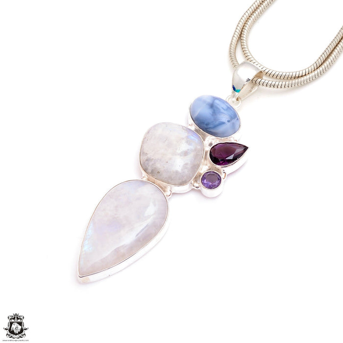 Moonstone Garnet Amethyst Owyhee Opal Garnet Pendant & Chain P9430