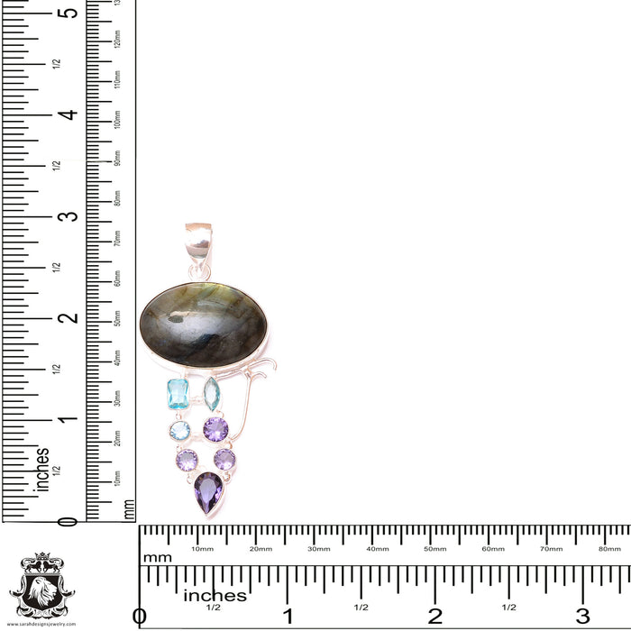 Labradorite Aquamarine Amethyst Pendant & 3MM Italian Chain P9646