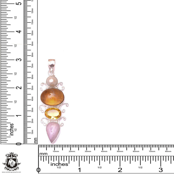 Exclusive! Madeira Citrine Kunzite Citrine Pearl Pendant & 3MM Italian Chain P9754