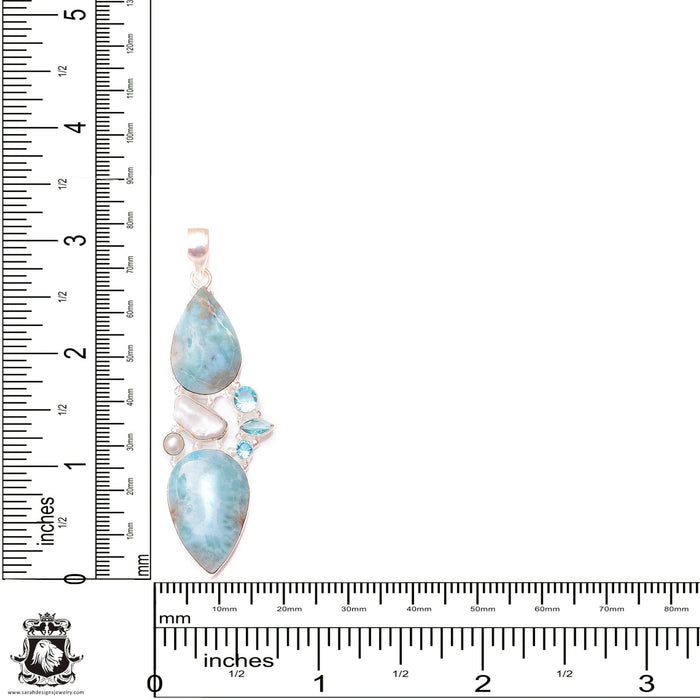 Larimar Pearl Aquamarine Pendant & FREE 3MM Italian Chain P9563