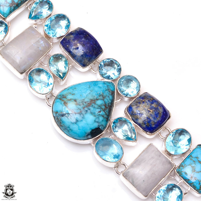 Morenci Turquoise Moonstone Lapis Silver Earrings Bracelet Necklace Set SET1172