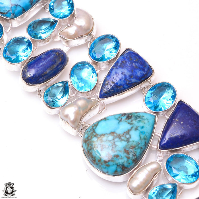Dry Creek Turquoise Lapis Pearl Silver Earrings Bracelet Necklace Set SET1161