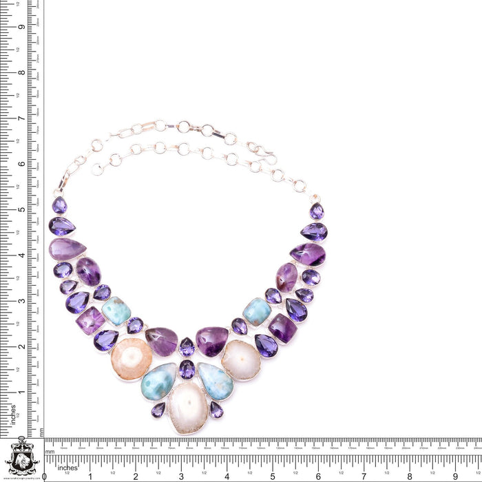Stalactite Larimar Amethyst Silver Earrings Bracelet Necklace Set SET1192