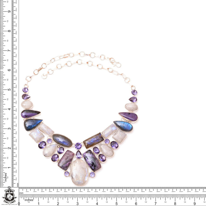 Moonstone Charoite Labradorite Silver Earrings Bracelet Necklace Set SET1232