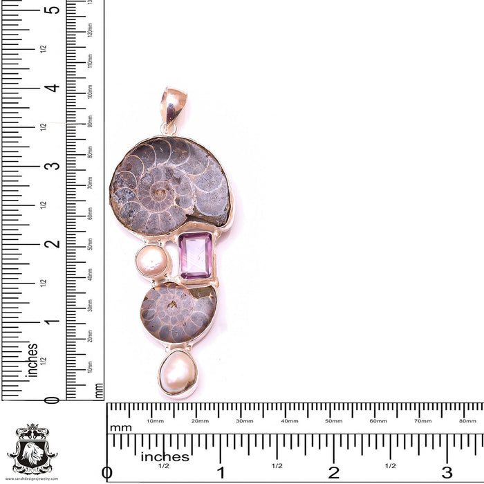 Ammonite Fossil Osaka Pearl Pendant & 3MM Italian Chain P9963