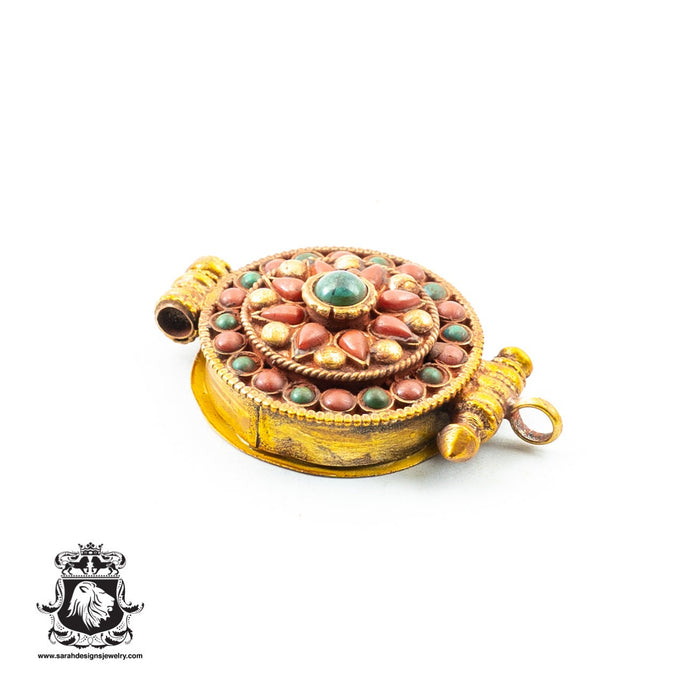 Antique Coral Turquoise GHAU Amulet PRAYER box Pendant Np26