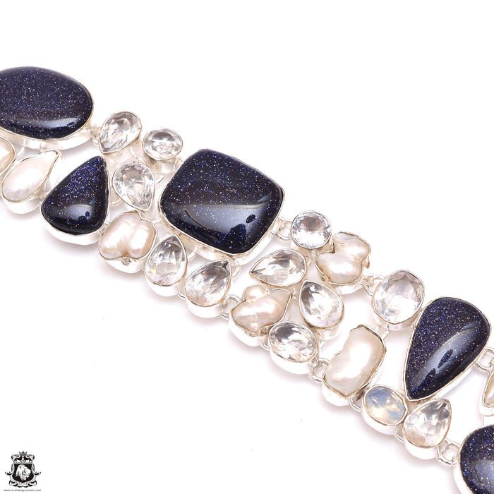Blue Gold Stone Amethyst Pearl Clear Topaz Necklace Bracelet Earrings SET1151