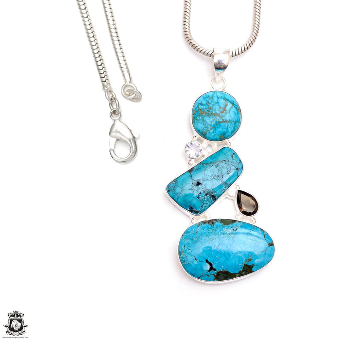 Number 8 Turquoise Silver Pendant & Chain P9529