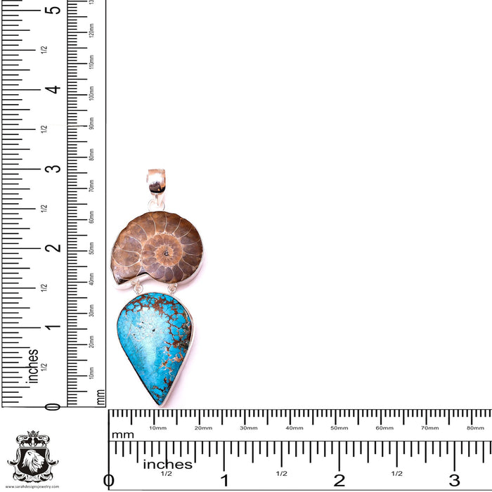 Ammonite Red Mountain Turquoise Pendant & 3MM Italian Chain P10088