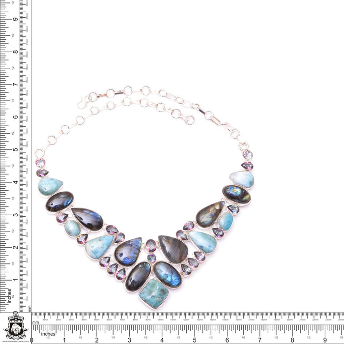 Labradorite Larimar Mystic Topaz Silver Earrings Bracelet Necklace Set SET1197