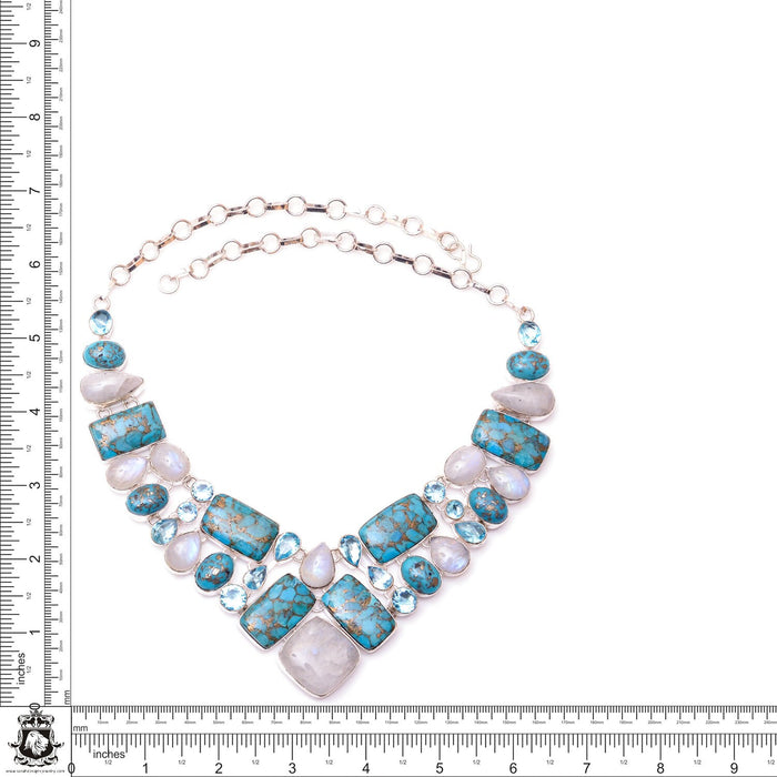 Pilot Mountain Turquoise Moonstone Silver Earrings Bracelet Necklace Set SET1206